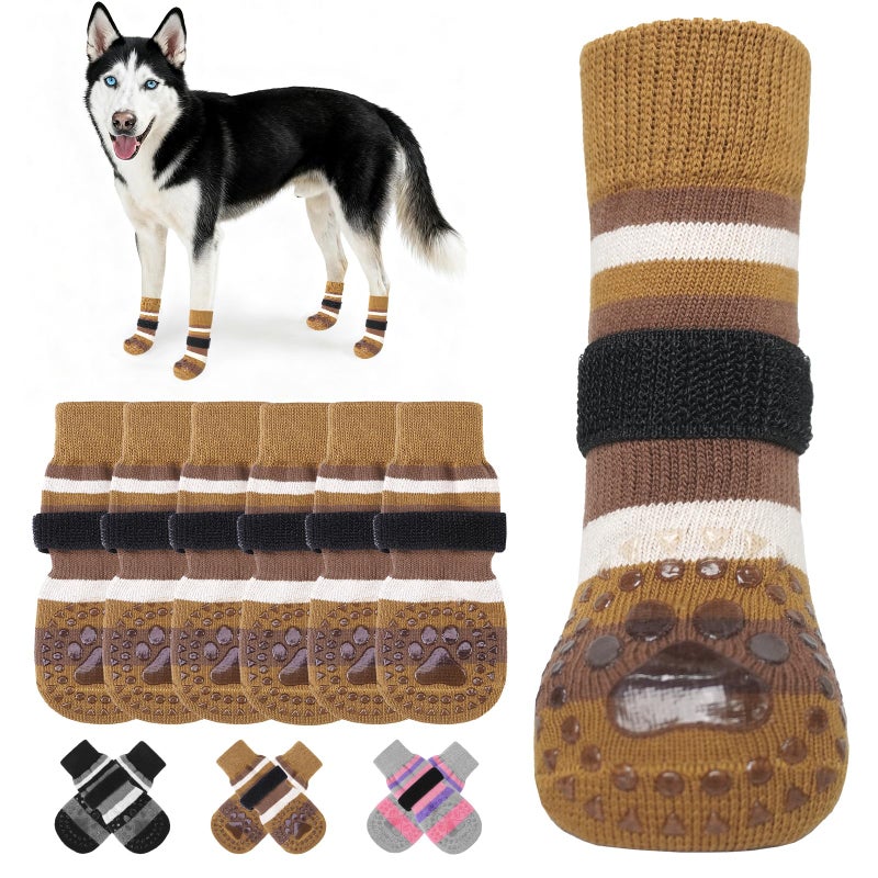 KOOLTAIL Anti Slip Dog Socks to Prevent Licking Paws and Slipping, Extra-Thick Grip Pet Boots & Paw Protectors, Winter Warm Puppy Shoes Booties for Hardwood Floors Small Medium Large Senior Dogs, M - Image 1