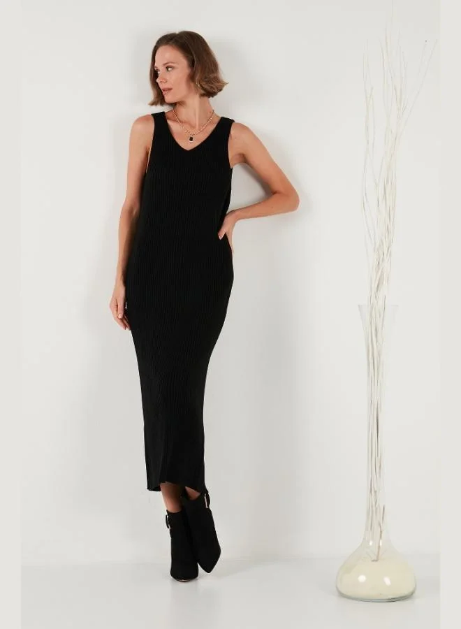 Lela Lela V-Neck Ribbed Long Knit Dress Women's Dress 4616169