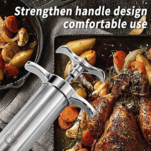 JY COOKMENT Meat Injector Syringe - Flavor Injector with 3 Stainless Steel Professional Needles;2pcs Cleaning Brush for BBQ Grill Smoker 2-oz Large Capacity Barrel - Image 2