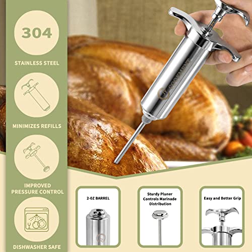JY COOKMENT Meat Injector Syringe - Flavor Injector with 3 Stainless Steel Professional Needles;2pcs Cleaning Brush for BBQ Grill Smoker 2-oz Large Capacity Barrel - Image 3