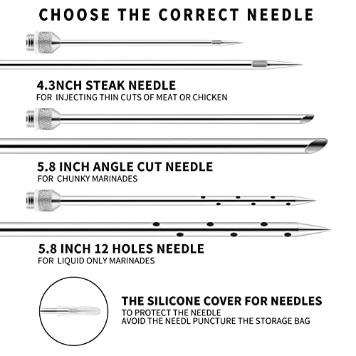 JY COOKMENT Meat Injector Syringe - Flavor Injector with 3 Stainless Steel Professional Needles;2pcs Cleaning Brush for BBQ Grill Smoker 2-oz Large Capacity Barrel - Image 5