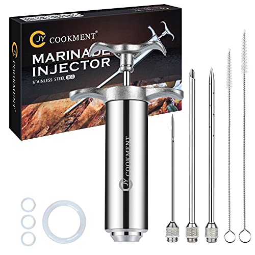 JY COOKMENT Meat Injector Syringe - Flavor Injector with 3 Stainless Steel Professional Needles;2pcs Cleaning Brush for BBQ Grill Smoker 2-oz Large Capacity Barrel - Image 1