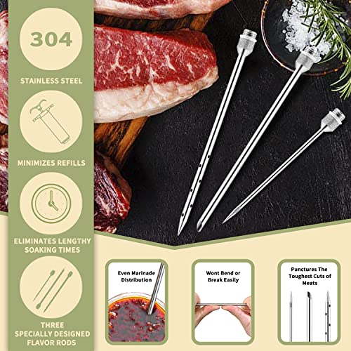 JY COOKMENT Meat Injector Syringe - Flavor Injector with 3 Stainless Steel Professional Needles;2pcs Cleaning Brush for BBQ Grill Smoker 2-oz Large Capacity Barrel - Image 4