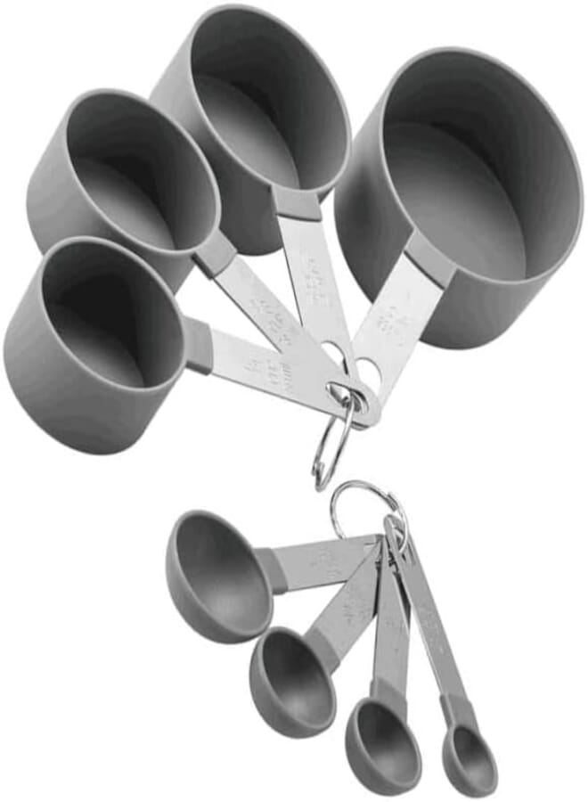 8 Pcs Measuring Cups and Spoons Set, Stackable Stainless Steel Handle Accurate Tablespoon for Measuring Dry and Liquid Ingredients Small Teaspoon with Plastic Head Assorted Colors