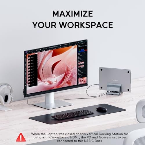 PULWTOP Vertical MacBook Docking Station, Docking Station for Mac mini with M.2 NVMe case for MacBook Pro/Air, 4K@60Hz HDMI, 2USB C 10Gbps, SD/TF, 100W PD, RJ45, 2 USB A for Windows Laptops (Black) - Image 5