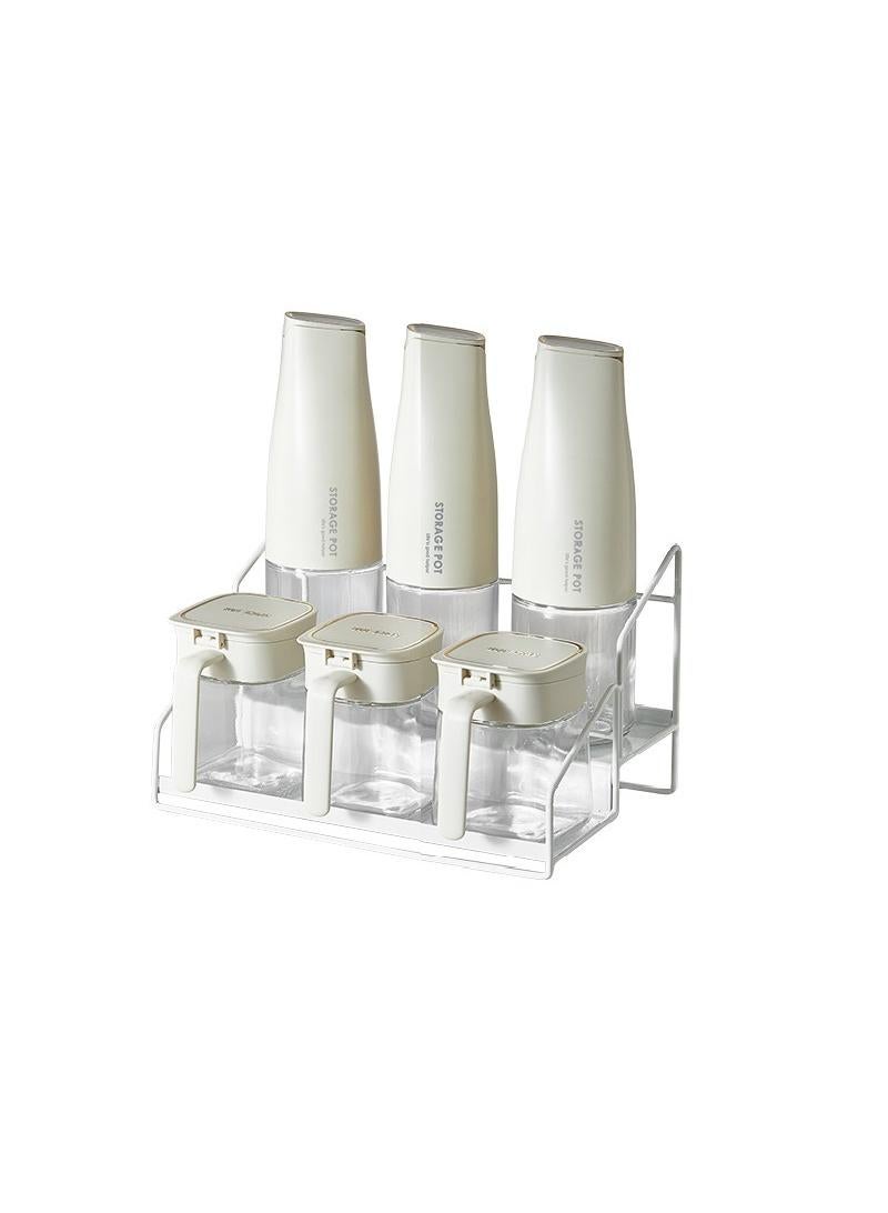 Bluejw طقم زجاجي من 7 قطع لزيوت التوابل مع رف معدني لتنظيم التخزين للمطبخ - Image 1