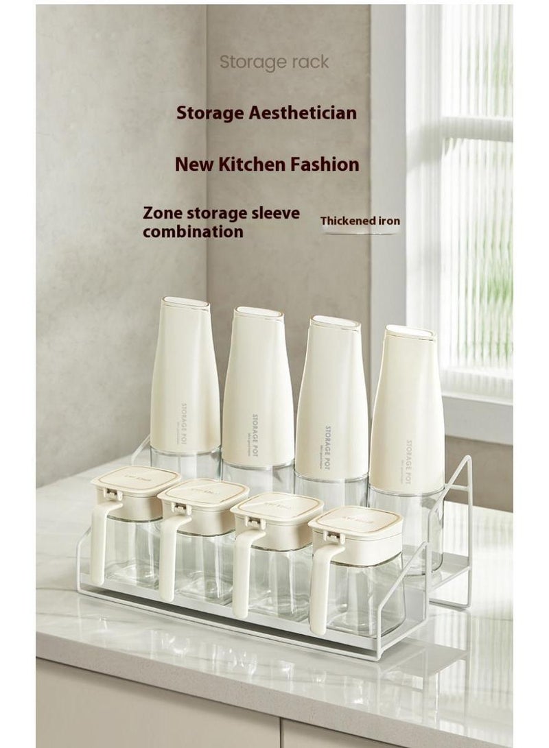 Bluejw طقم زجاجي من 7 قطع لزيوت التوابل مع رف معدني لتنظيم التخزين للمطبخ - Image 2