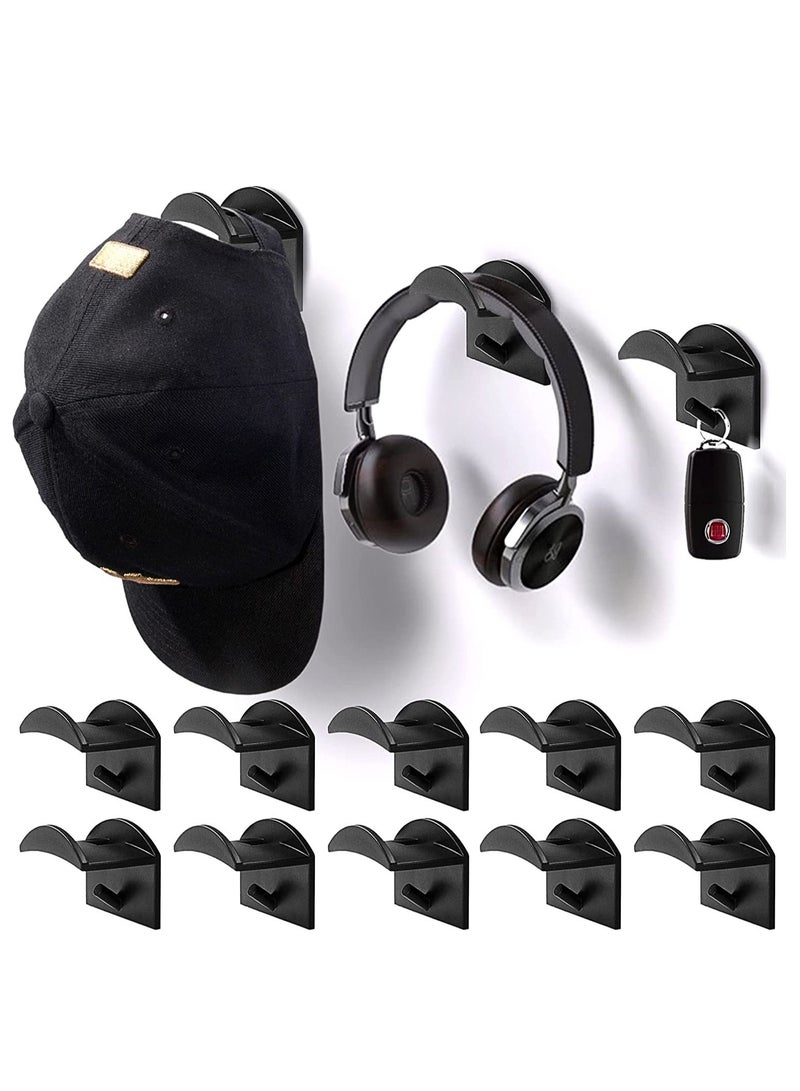 Excefore Hat Hooks for Wall, 10Pcs Adhesive Racks Baseball Caps Organizer Cowboy Rack Display Holder Cap Hangers Closet, Black  - Image 1