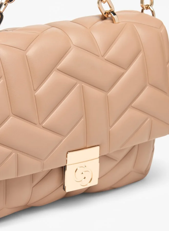 سيليست Quilted Satchel Bag with Flap Closure and Adjustable Strap