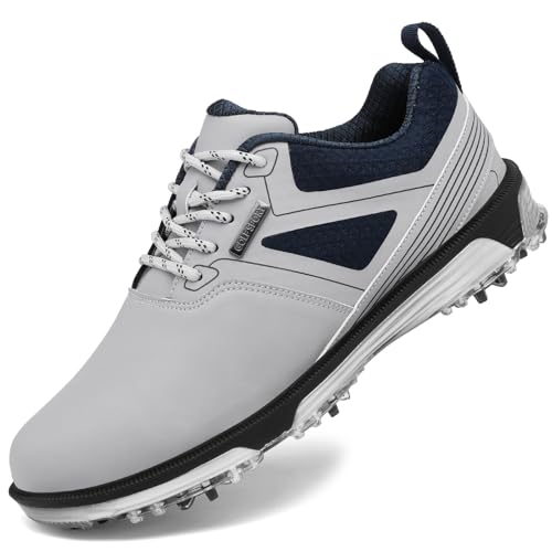 ULTIANT Men's Golf Shoes Fixed Nailless Sole Waterproof Lightweight No-Slip Walking Shoes Size7.5-14(Grey,44) - Image 1