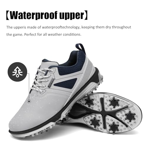 ULTIANT Men's Golf Shoes Fixed Nailless Sole Waterproof Lightweight No-Slip Walking Shoes Size7.5-14(Grey,44) - Image 4