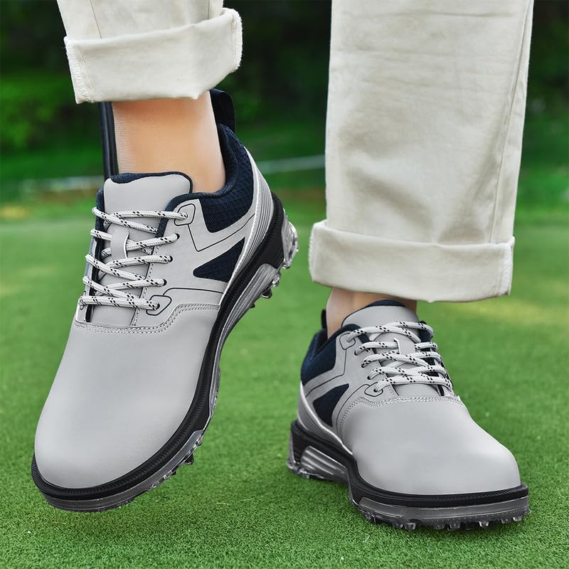 ULTIANT Men's Golf Shoes Fixed Nailless Sole Waterproof Lightweight No-Slip Walking Shoes Size7.5-14(Grey,44) - Image 2