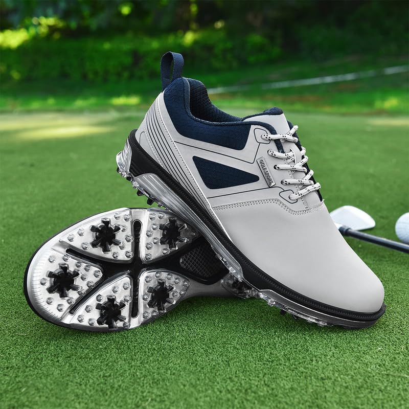 ULTIANT Men's Golf Shoes Fixed Nailless Sole Waterproof Lightweight No-Slip Walking Shoes Size7.5-14(Grey,44) - Image 3