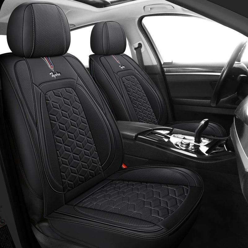 Tapha Executive Leatherette Car Seat Cover & Cushion Set - Universal Fit for Car, SUV & Truck (Front and Rear Seats, Black)