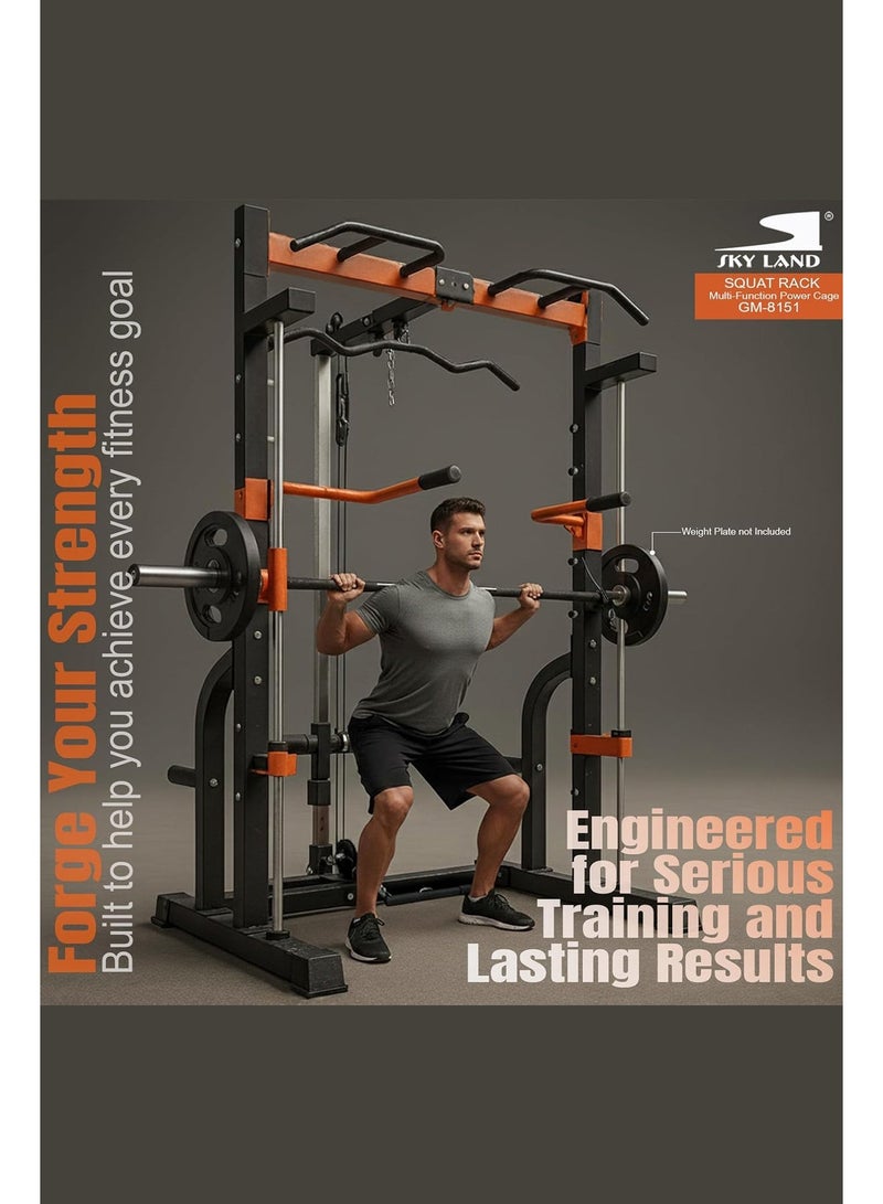 سكاي لاند سلسلة SKY LAND للقفص الحديدي ورف القرفصاء، معدات رياضية منزلية قوية للتدريب على القوة، رفع الأثقال، وتمارين الجسم بالكامل GM-8151 رفوف قابلة للتعديل وخيارات جهاز سميث. - Image 5