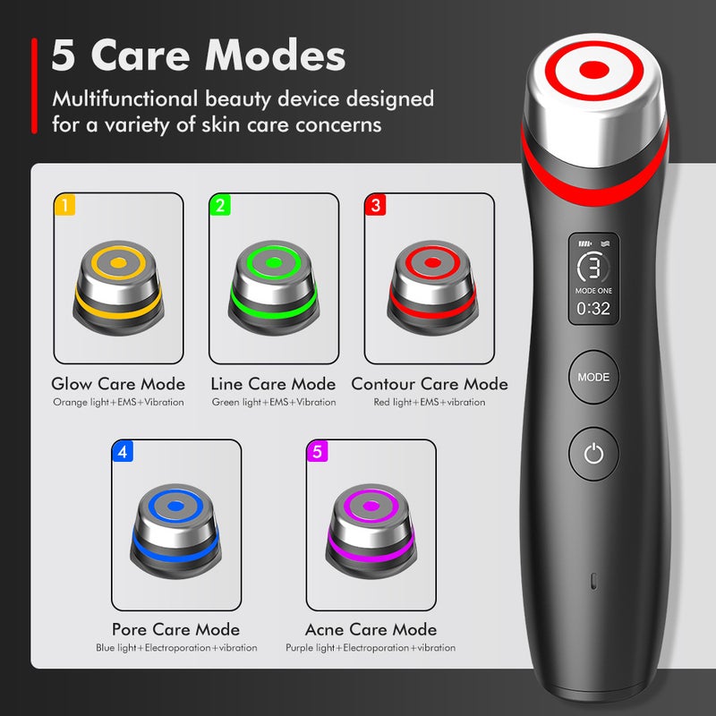New Arrival: 5-Color Light Therapy EMS Microcurrent Vibration Massager with Red & Blue Light for Pore Beautification - Image 4