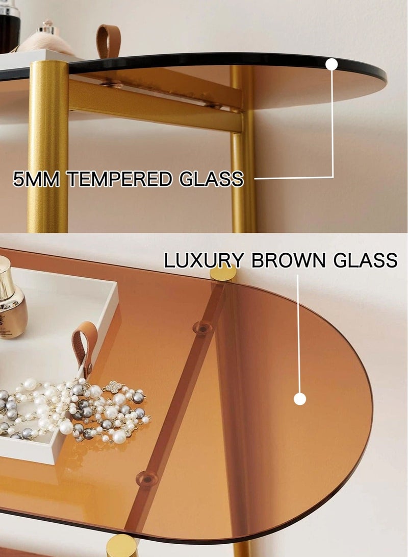 AnneFish 104*35*80cm 2Tier Glass Console Table Modern Sofa Table with Amber Glass Top  and Gold Metal Frame Entryway Table Side Table Home Coffee Corner Display Table for Couch Hallway Entrance Living Room - Image 5