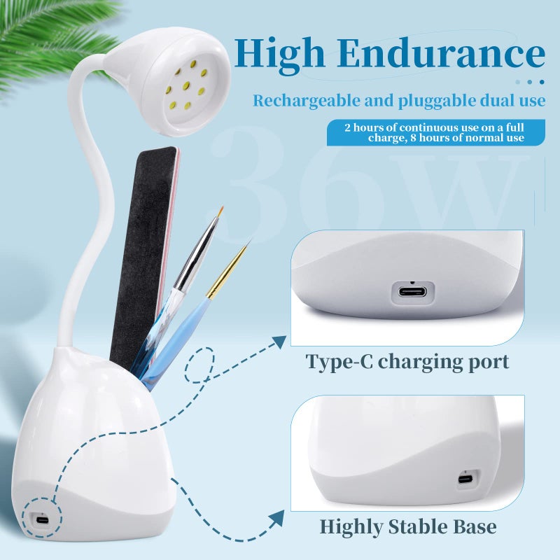SAVILAND Rechargeable Nail Led Lamp - 36W Mini U V Light for Gel Nails with Nail Brush Holder Gel Nail Lamp and Flash Cure Light for Nails Portable U V Lamp for Resin Curing for Home DIY Nail Salon - Image 2