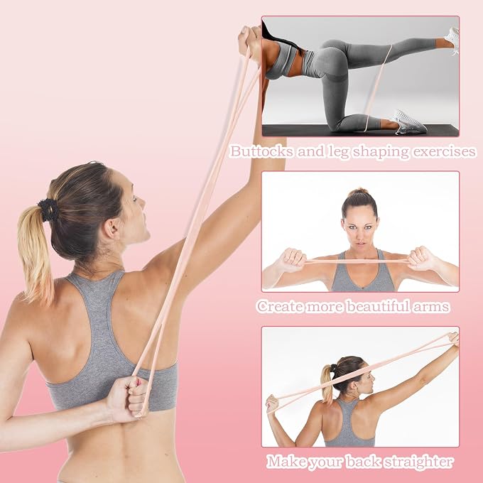 CANIPHA 8-Shaped Silicone Tension Rope, Figure 8 Resistance Bands For Women Flex Ease Band Pink Resistance Fitness Tools Supplies For Women, Non-Slip Handles Suitable For Body Shaping - Image 3
