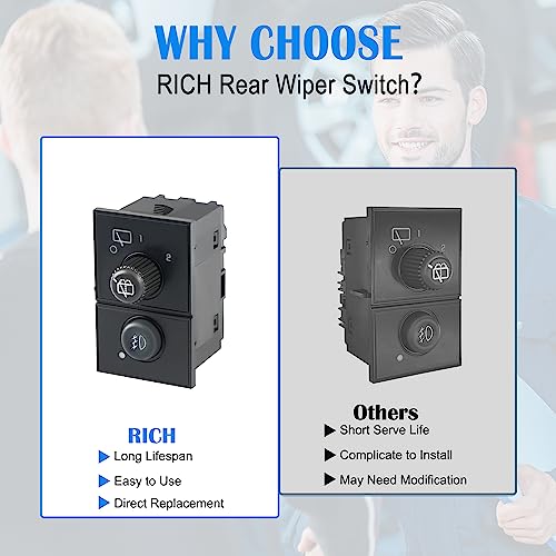 RICH AUTO Rich Rear Wiper Switch Fog Lamp Switch Compatible with Cadillac Escalade/Chevy Suburban1500 2500/GMC Yukon - Replaces 15061682 15143158 CBS-1437 - Image 5