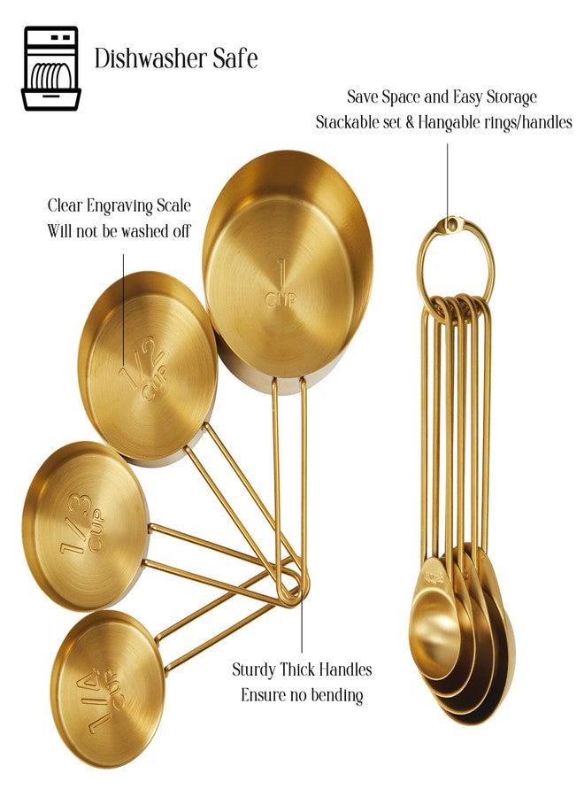 DN DECONATION Golden 304 Stainless Steel Measuring Cups and Spoons Set,8PCS Stackable & Long Handle Fits Narrow Jars, Premium Gold Kitchen Accessories for Liquid & Dry Ingredients Baking Cooking, Durable&Rust-Proof - Image 4