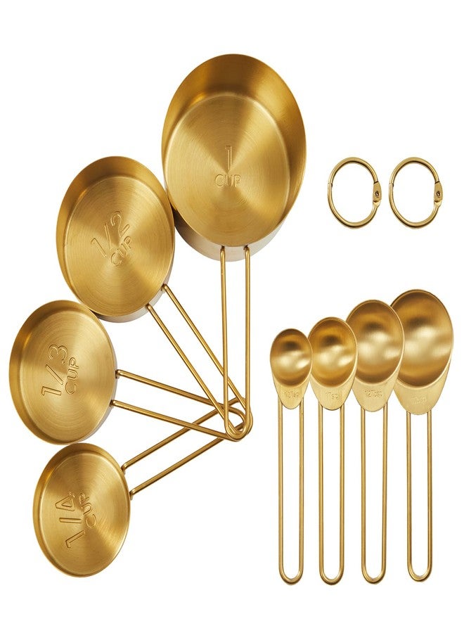 DN DECONATION Golden 304 Stainless Steel Measuring Cups and Spoons Set,8PCS Stackable & Long Handle Fits Narrow Jars, Premium Gold Kitchen Accessories for Liquid & Dry Ingredients Baking Cooking, Durable&Rust-Proof - Image 1