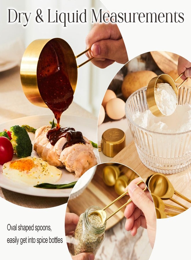 DN DECONATION Golden 304 Stainless Steel Measuring Cups and Spoons Set,8PCS Stackable & Long Handle Fits Narrow Jars, Premium Gold Kitchen Accessories for Liquid & Dry Ingredients Baking Cooking, Durable&Rust-Proof - Image 3