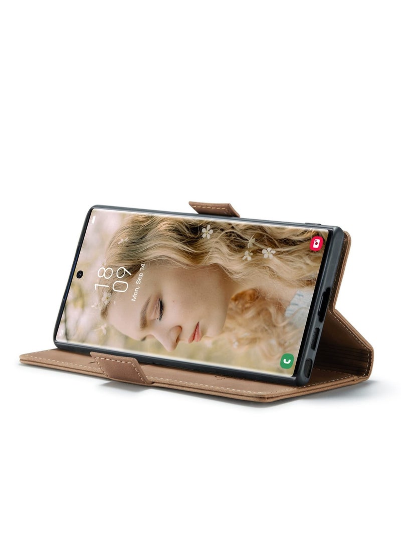 CaseMe Phone Case Luxury PU Leather Design 013 Flip Cover Card Slot Holder Cover For Samsung Galaxy S24 Ultra (Brown) - Image 3