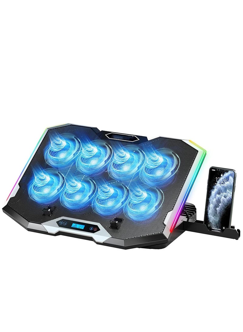 GGOOT Gaming Laptop Cooling Pad with 8 Cooling Fans, Laptop Fan Cooling Pad for Laptop ,RGB Laptop Cooler Stand with 6 Height Adjustable, Two USB Port, Phone Stand - Image 1