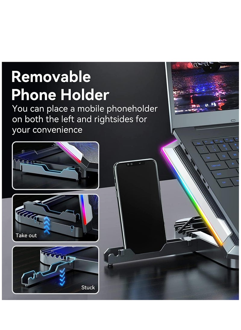 GGOOT Gaming Laptop Cooling Pad with 8 Cooling Fans, Laptop Fan Cooling Pad for Laptop ,RGB Laptop Cooler Stand with 6 Height Adjustable, Two USB Port, Phone Stand - Image 5