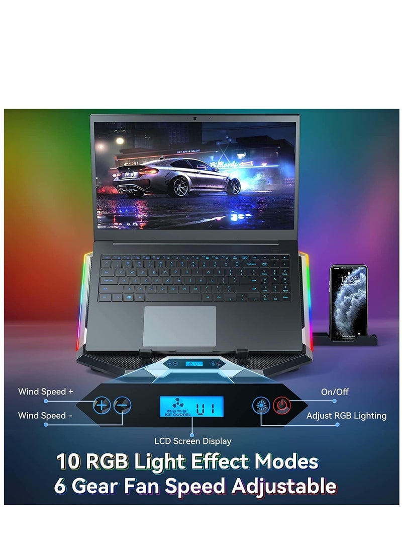 GGOOT Gaming Laptop Cooling Pad with 8 Cooling Fans, Laptop Fan Cooling Pad for Laptop ,RGB Laptop Cooler Stand with 6 Height Adjustable, Two USB Port, Phone Stand - Image 3