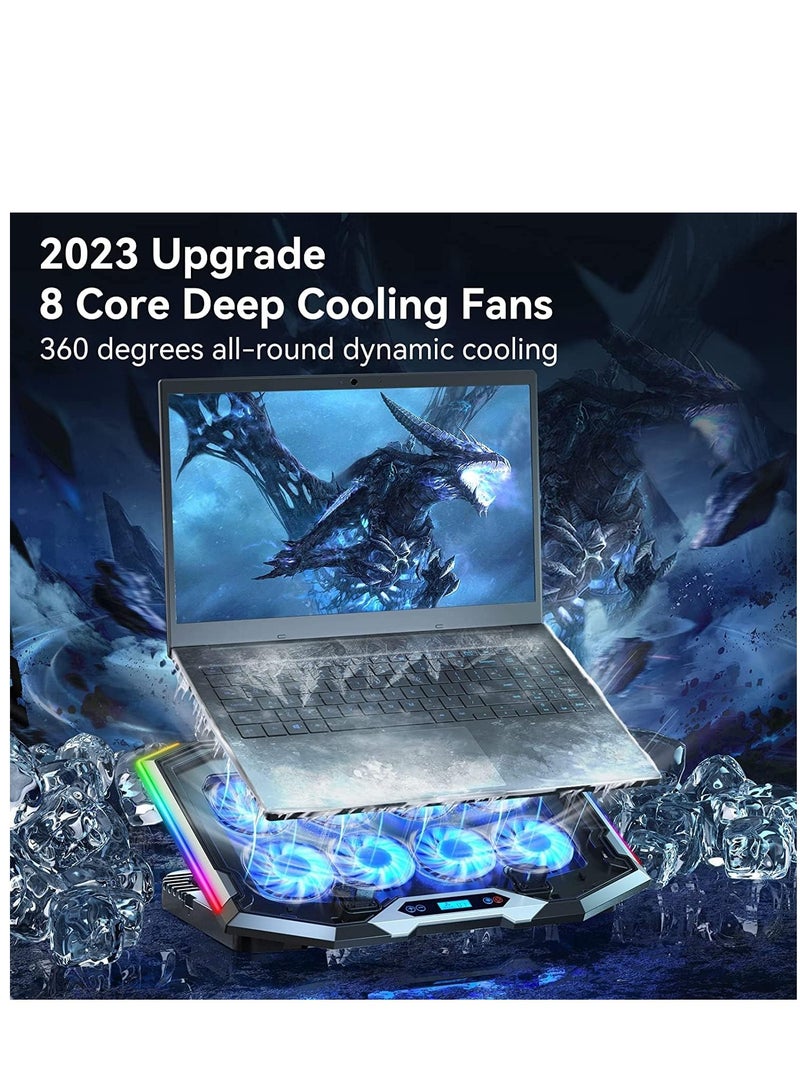 GGOOT Gaming Laptop Cooling Pad with 8 Cooling Fans, Laptop Fan Cooling Pad for Laptop ,RGB Laptop Cooler Stand with 6 Height Adjustable, Two USB Port, Phone Stand - Image 2