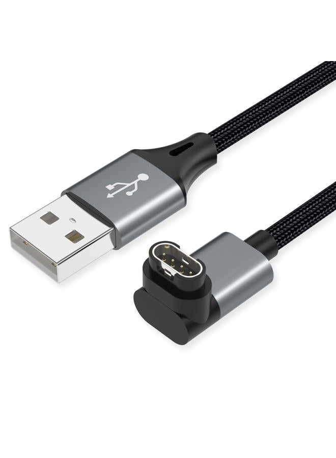 AGVEE 2 Pack 1.5ft Angled 90 Degree Braided Charger Cable Charing Cord for Garmin Watch Fenix 5 6 7, Vivoactive, Instinct, Venu, Tactix, Forerunner, Approach, D2, Venu, Vivomove, Quatix, Dark Gray - Image 1
