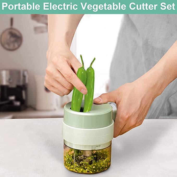 ERICHSEN Electric Vegetable Cutter Set Portable Wireless Garlic Masher Garlic Press and Slicer Set Multifunctional Electric Mini Food Processor for Vegetables and Fruits  - Image 2