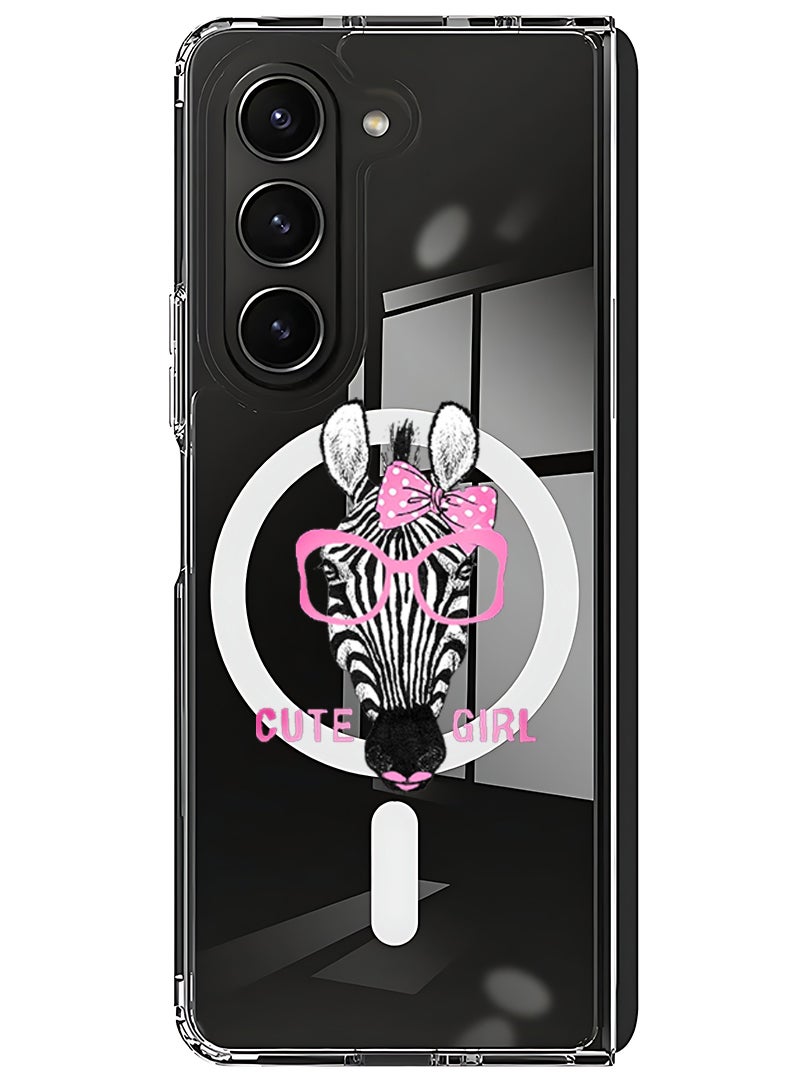 Theodor Magnetic Case for Samsung Galaxy Z Fold 5 Compatible with MagSafe Wireless Charging, Shockproof Phone Bumper Cover Cute girl zebra - Image 1