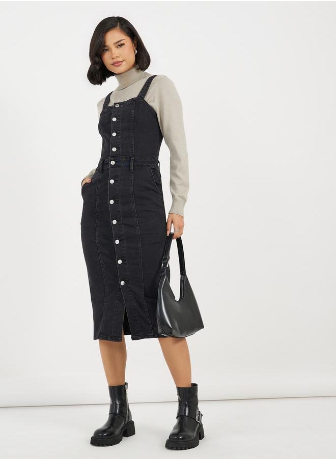 Styli Button Front Denim Dress  - Image 1