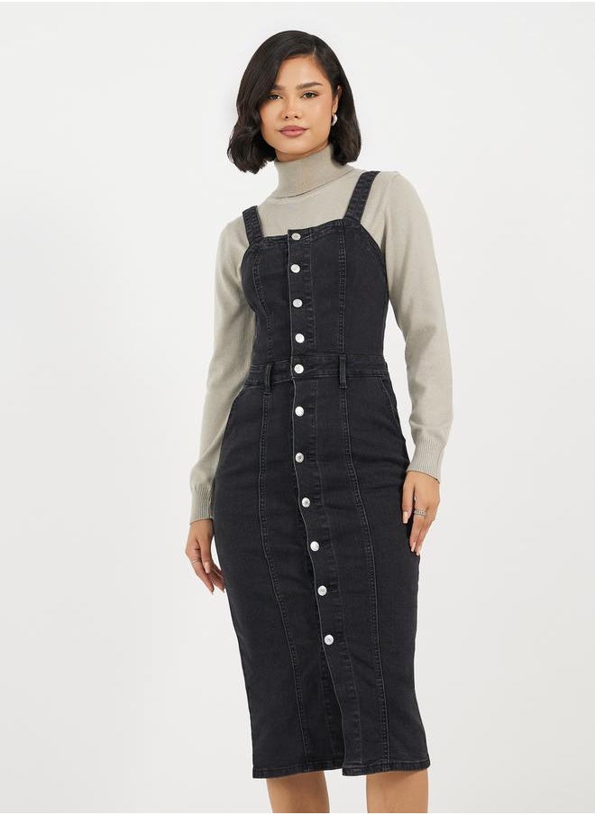 Styli Button Front Denim Dress  - Image 2