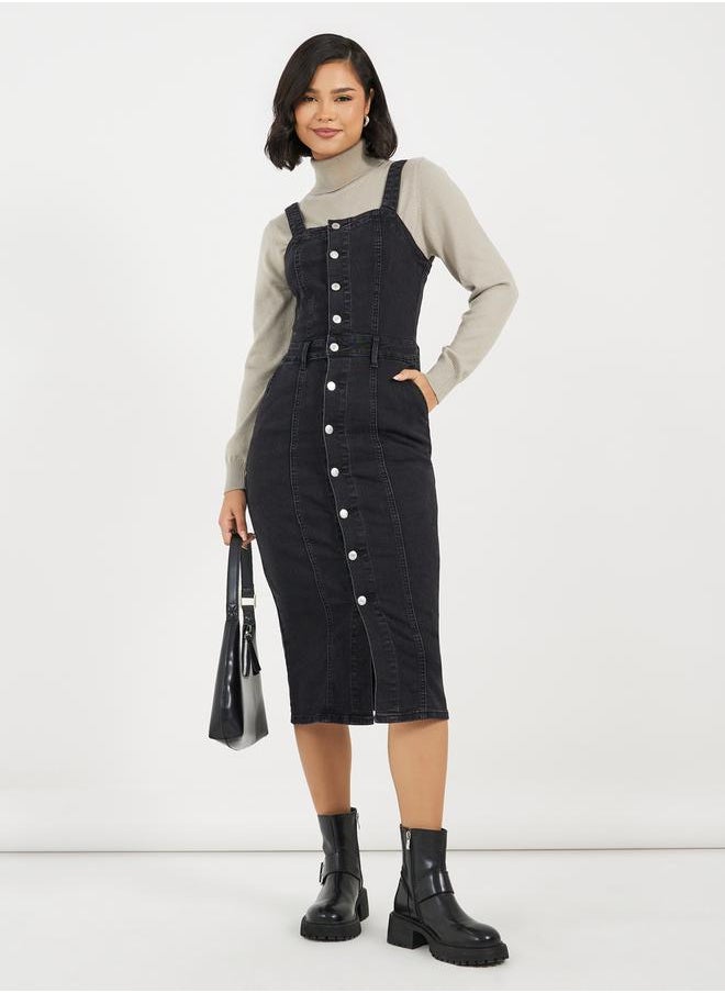 Styli Button Front Denim Dress  - Image 4