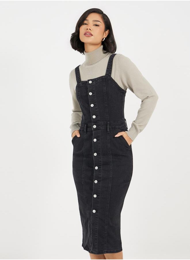 Styli Button Front Denim Dress  - Image 5