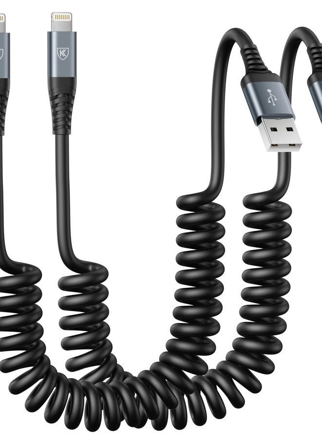 KIYODA Coiled Lightning Cable, iPhone Charger Cable 3FT for Car [Apple MFi Certified] 3 Feet Lightning Cord Compatible with iPhone14 13/12/11 Pro Max/XS MAX/XR/XS/X/8/7/Plus/6S iPad/iPod - Black - Image 1