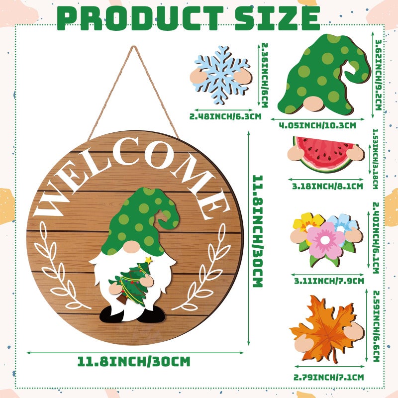 Qunclay Interchangeable Wooden Gnome Decor Holiday Seasonal Gnome Decorations with Magnet Pieces and Detachable Hats Changeable Welcome Sign for Home(Simple Style) - Image 2
