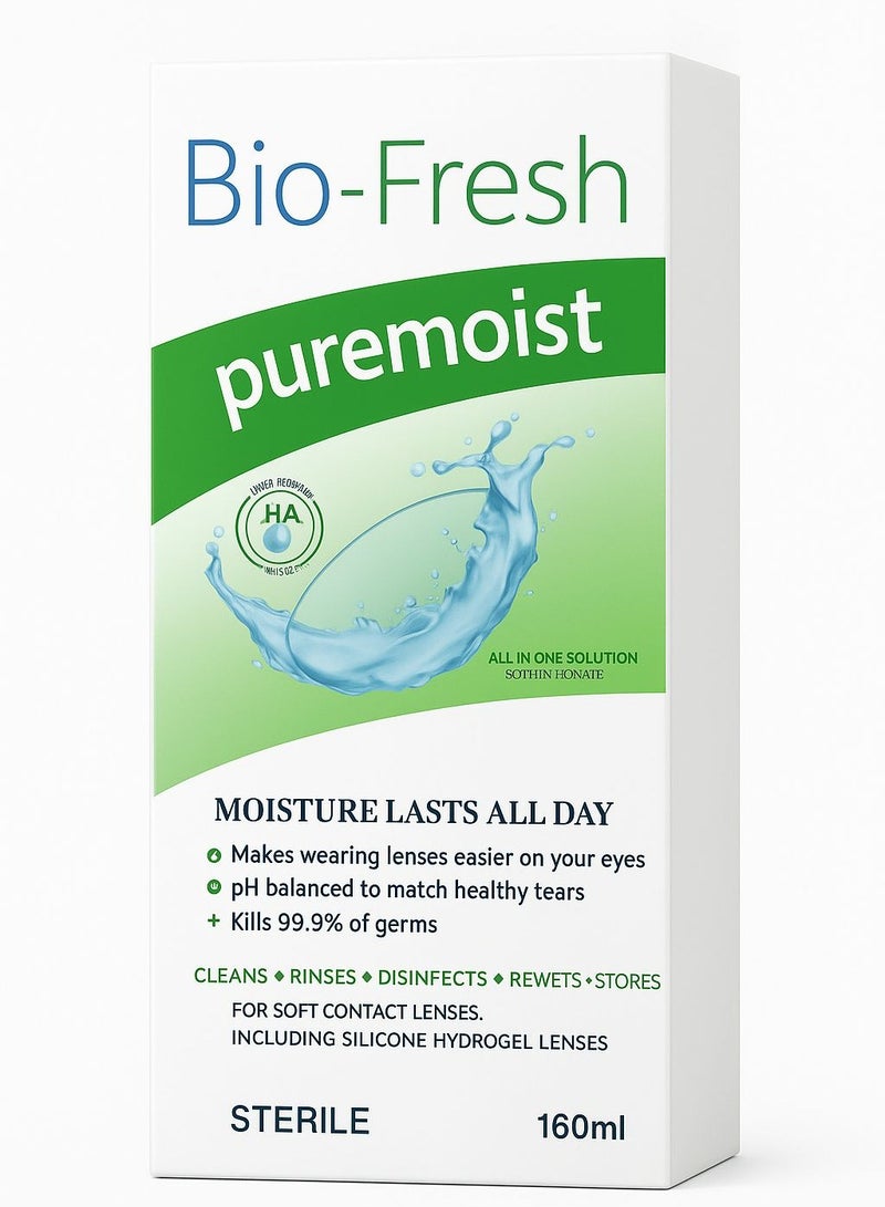 Bio-Fresh Puremoist Contact Lens Solution Cleans, Disinfects, Stores, Rinses & Rewets – 160 ml