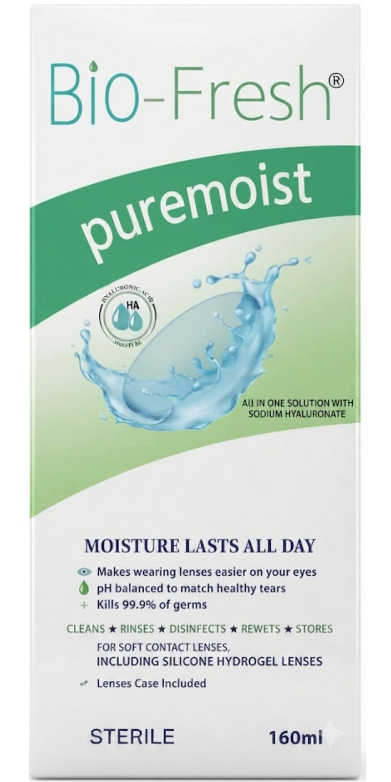 Bio Fresh Bio-Fresh Puremoist Contact Lens Solution Cleans, Disinfects, Stores, Rinses & Rewets – 160 ml - Image 1