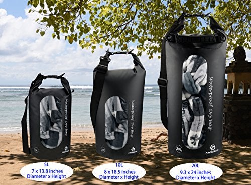 Freegrace Waterproof Dry Bags Set of 3 Dry Bag with 2 Zip Lock Seals & Detachable Shoulder Strap, Waist Pouch & Phone Case - Can Be Submerged Into Water - for Swimming (Black(Window), 10L) - Image 2