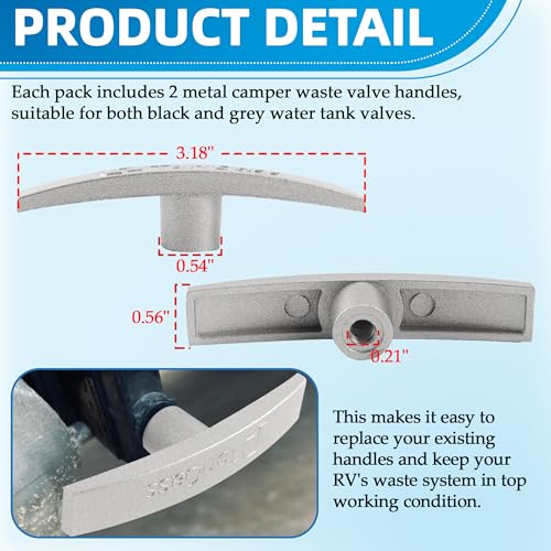 TonGass (2-Pack, Metal) T1003-6MN RV Waste Valve Handle Compatible with Camco Valterra Dump Valve Handle Fits 1 1/2" and 3" Gate RV Camper Dump T-Handle Replacement for Most Brands - Image 2