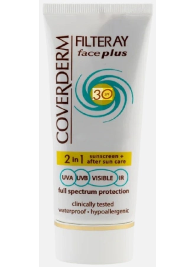 COVERDERM Filteray Face Plus Dry / Sensitive Sunscreen SPF 30 50ml – 2-in-1 Sun Protection & After Sun Care - Image 2