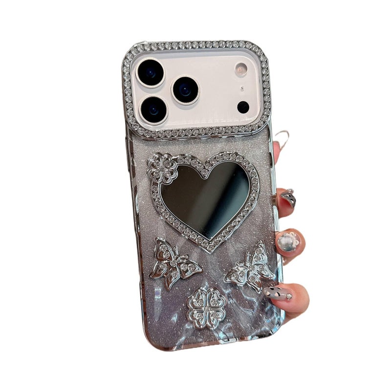 غطاء واقي بTPU باللون Silver من مادة TPU لـ iPhone 13 مع نمط قلب حب ثلاثي الأبعاد وبريق لامع مع مقاوم للصدمات مع حماية من السقوط للعائلة أثناء التنقل سهل التخزين - Image 1