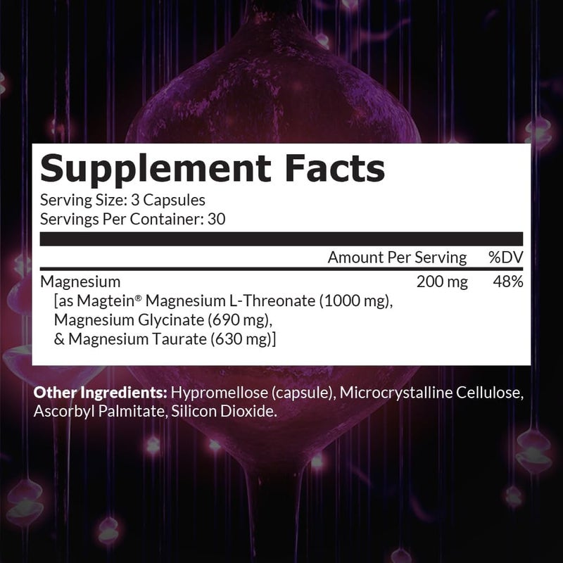 Intelligent Labs MagEnhance Magtein Magnesium Complex Supplement LThreonate with Magnesium Glycinate and Taurate 90 Capsules - Image 2