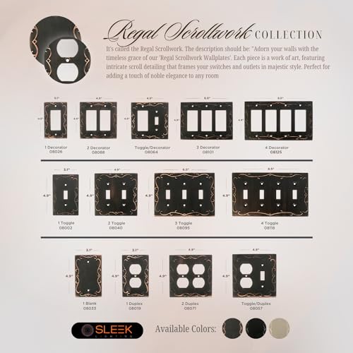 SleekLighting | Wall plates Decorative Regal Scrollwork Oil Rubbed Bronze | Electric Outlet and Switch Covers| Style: 1 Gang Toggle (2 Pack) - Image 3