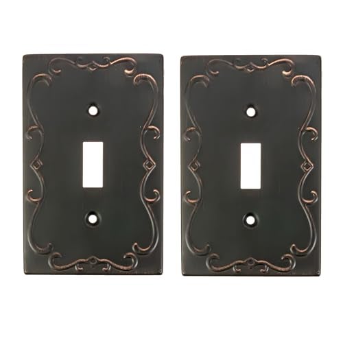 SleekLighting | Wall plates Decorative Regal Scrollwork Oil Rubbed Bronze | Electric Outlet and Switch Covers| Style: 1 Gang Toggle (2 Pack) - Image 1